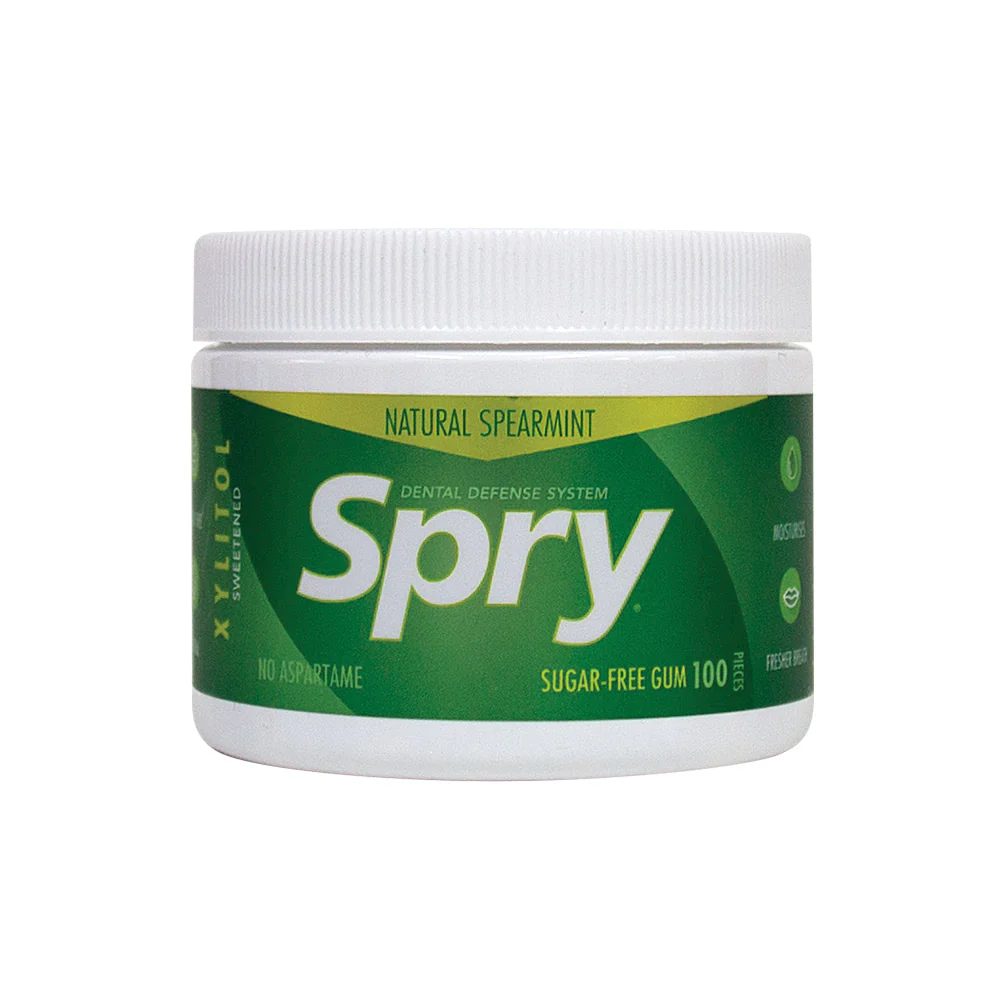 Spry Xylitol Chewing Gum Natural Spearmint Flavour 100 Pieces, Sugar-Free & Aspartame Free