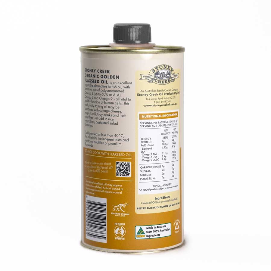 Stoney Creek Organic Cold Pressed Golden Flaxseed Oil 500mL, High In Omega 3 Fatty Acids - Image 2