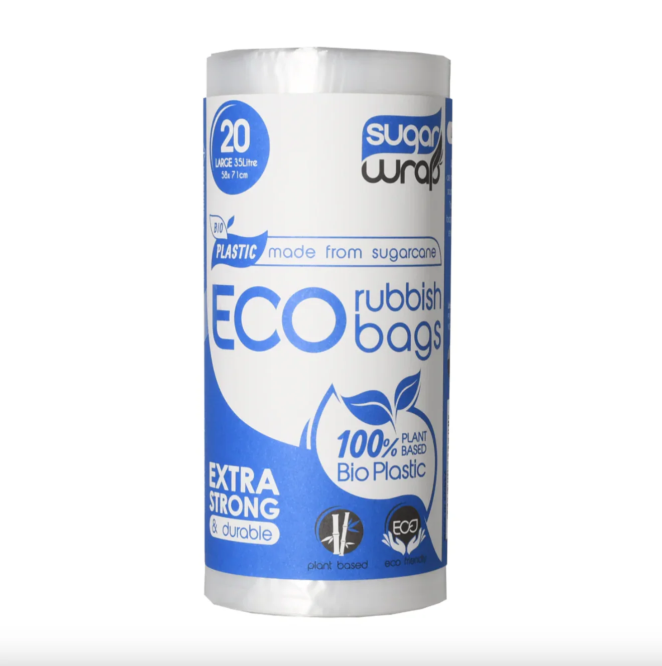SugarWrap Eco Rubbish Bags Large 35L 20pk,  Made From Sugarcane Extra Strong & Durable