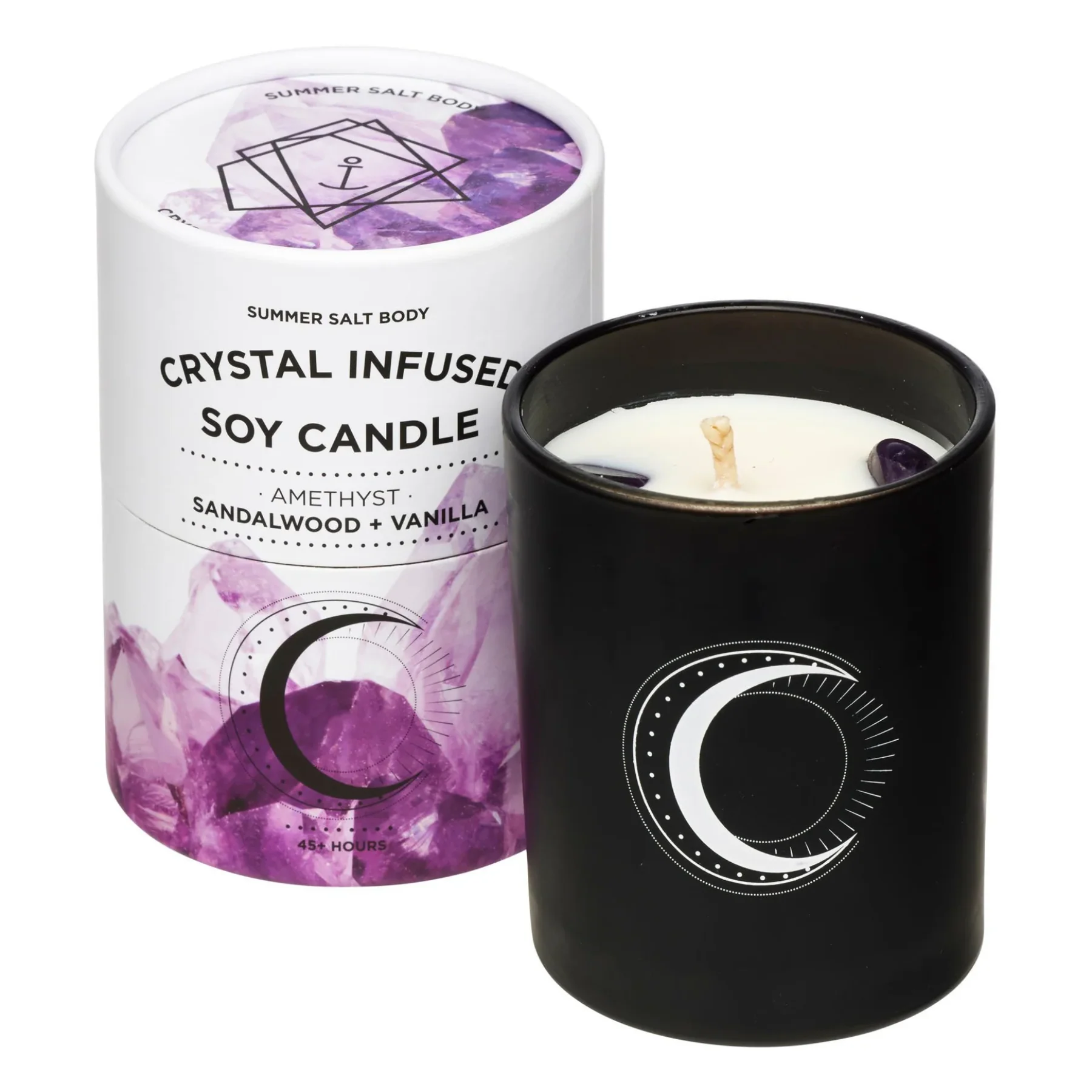 Summer Salt Body Crystal Infused Soy Candle, Amethyst X Sandalwood & Vanilla Fragrance - Image 3