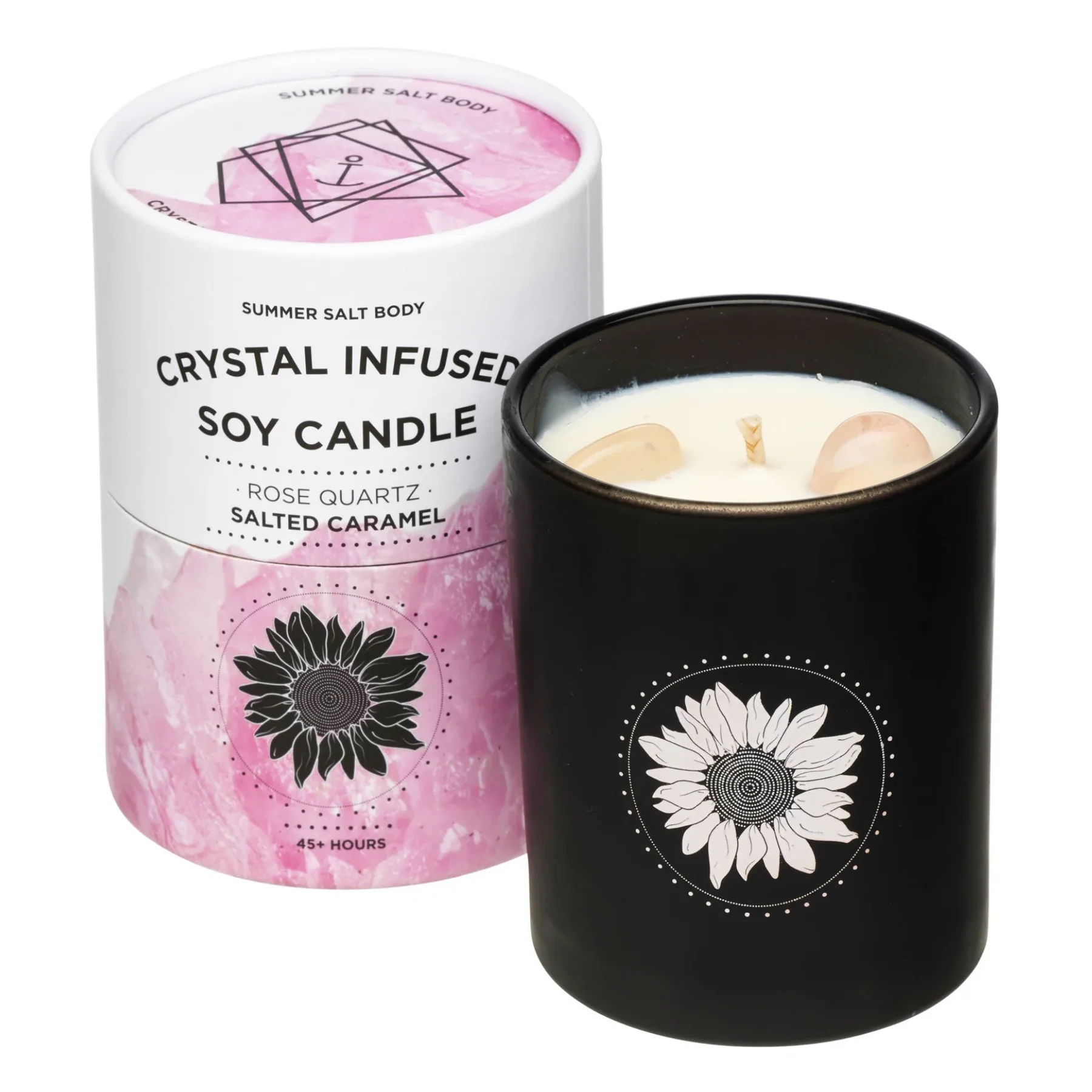 Summer Salt Body Crystal Infused Soy Candle, Rose Quartz X Salted Caramel Fragrance - Image 3