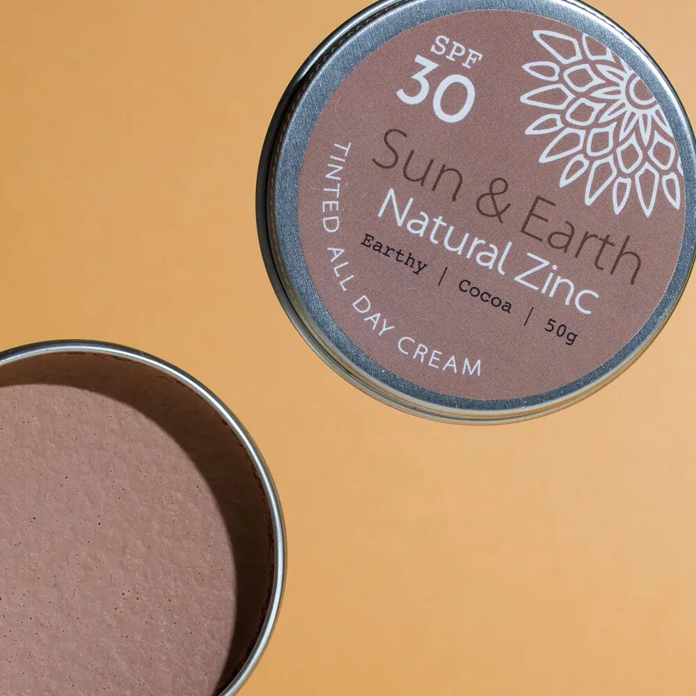 Sun & Earth Earthy Cocoa Natural Zinc Sunscreen SPF 30 50g, Tinted All Day Cream