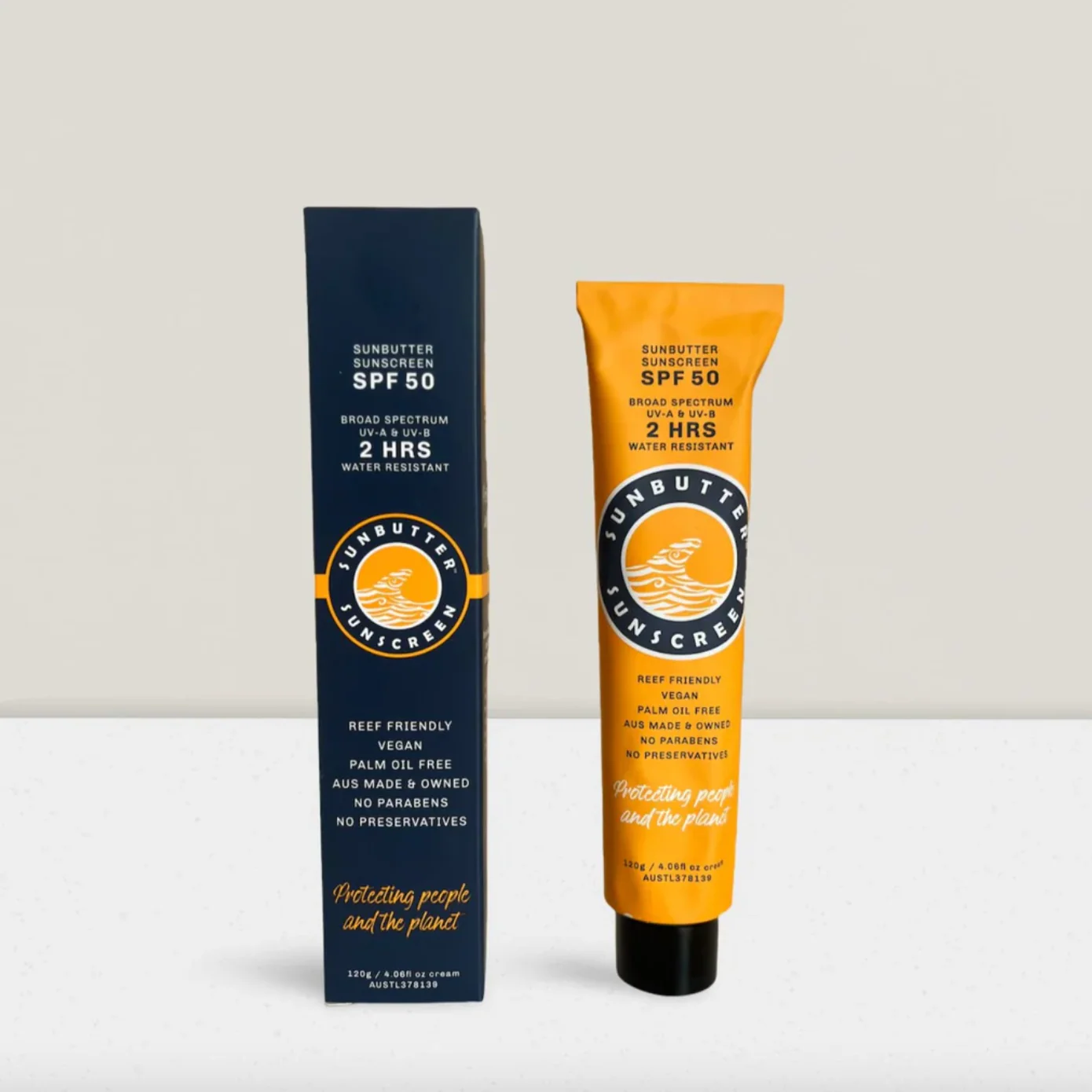 Sunbutter Skincare Sunscreen SPF50 Tube 120g, Vegan & Reef Friendly