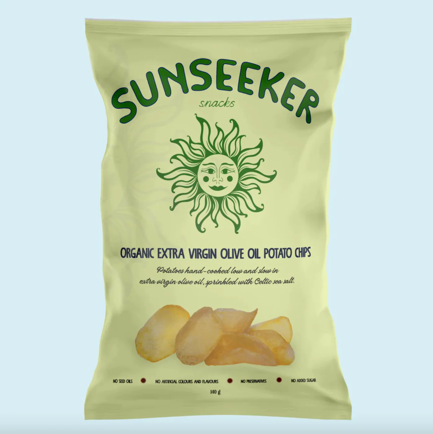 Sunseeker Snacks Organic Extra Virgin Olive Oil Potato Chips 140g, Sprinkled With Celtic Sea Salt