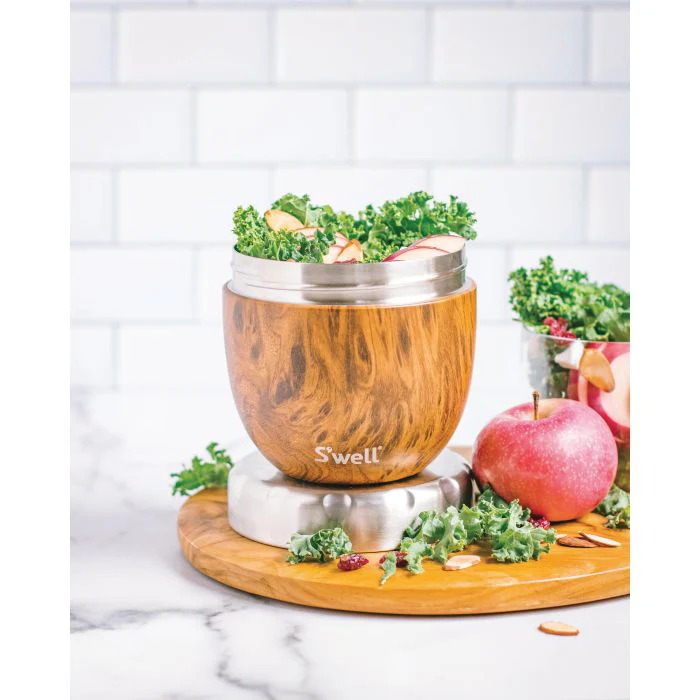 S'well Eats Insulated Stainless Steel Bowl 21.5oz | 636mL With Added Prep Bowl 14oz | 414mL, Teakwood Design