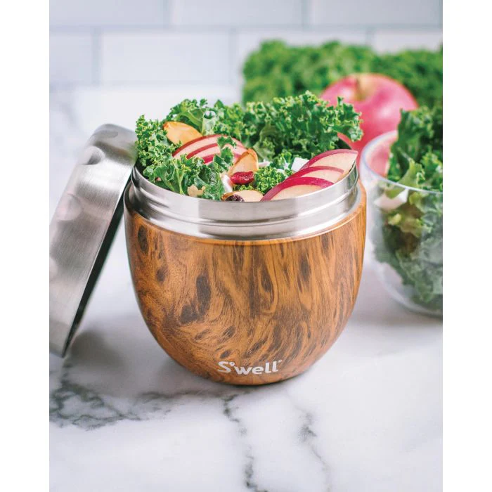 S'well Eats Insulated Stainless Steel Bowl 21.5oz | 636mL With Added Prep Bowl 14oz | 414mL, Teakwood Design - Image 4