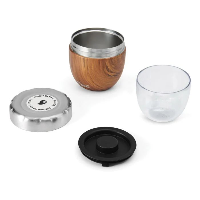 S'well Eats Insulated Stainless Steel Bowl 21.5oz | 636mL With Added Prep Bowl 14oz | 414mL, Teakwood Design - Image 6