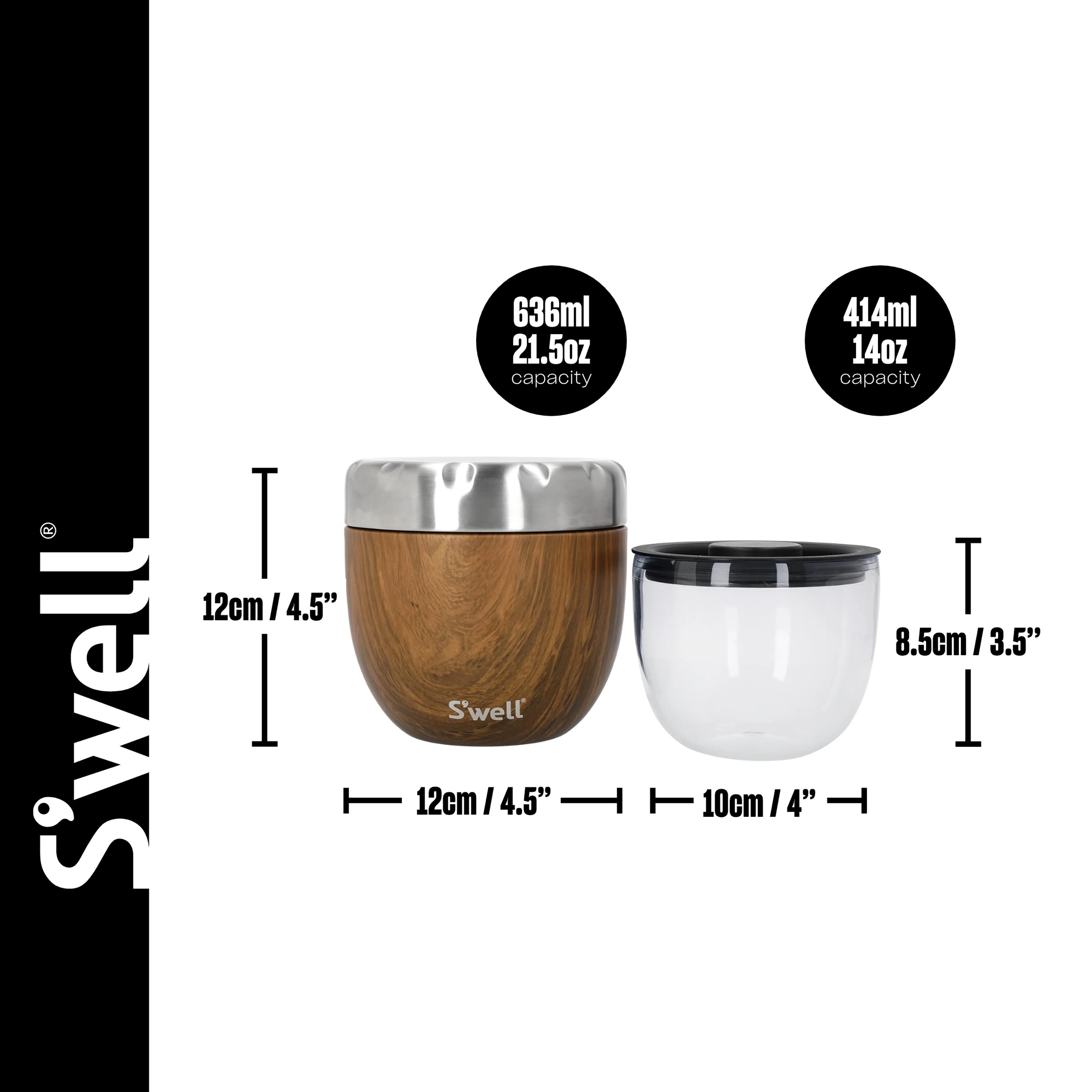 S'well Eats Insulated Stainless Steel Bowl 21.5oz | 636mL With Added Prep Bowl 14oz | 414mL, Teakwood Design - Image 7