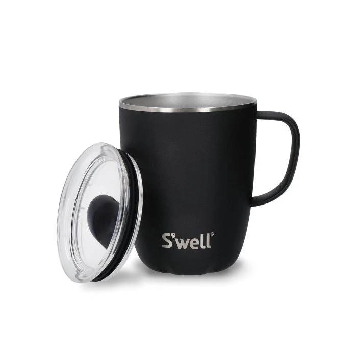 S'well Mug With Handle & Slide-Open Lid 12oz | 350mL, Onyx Design