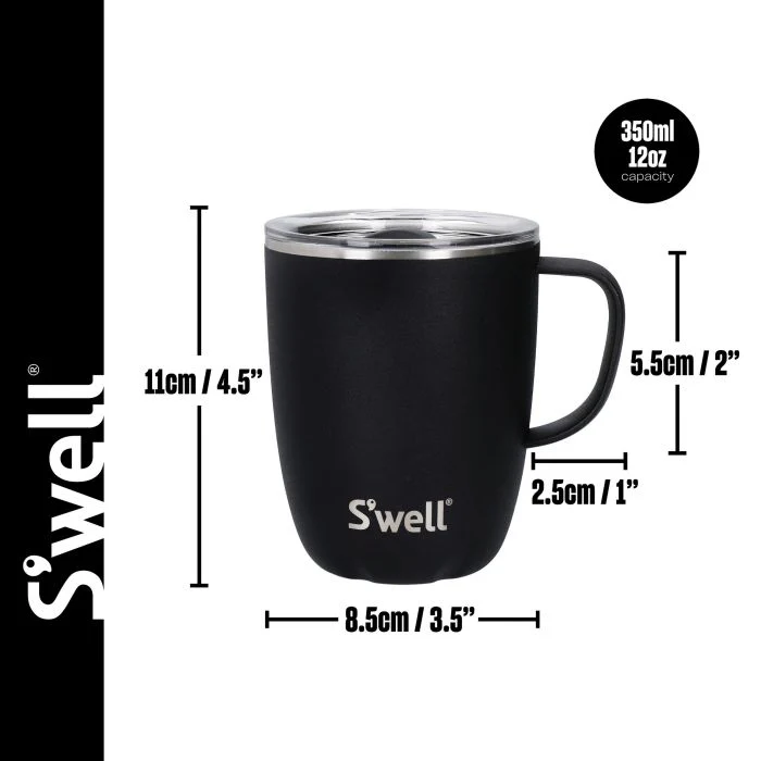 S'well Mug With Handle & Slide-Open Lid 12oz | 350mL, Onyx Design - Image 3