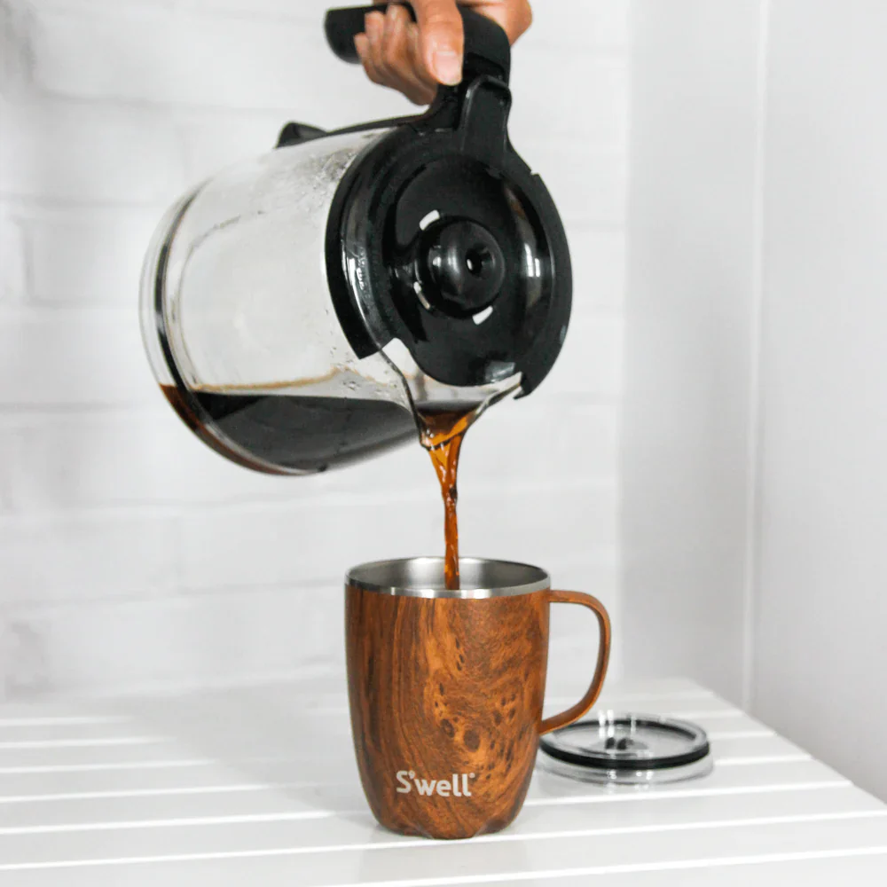 S'well Mug With Handle & Slide-Open Lid 12oz | 350mL, Teakwood Design - Image 2