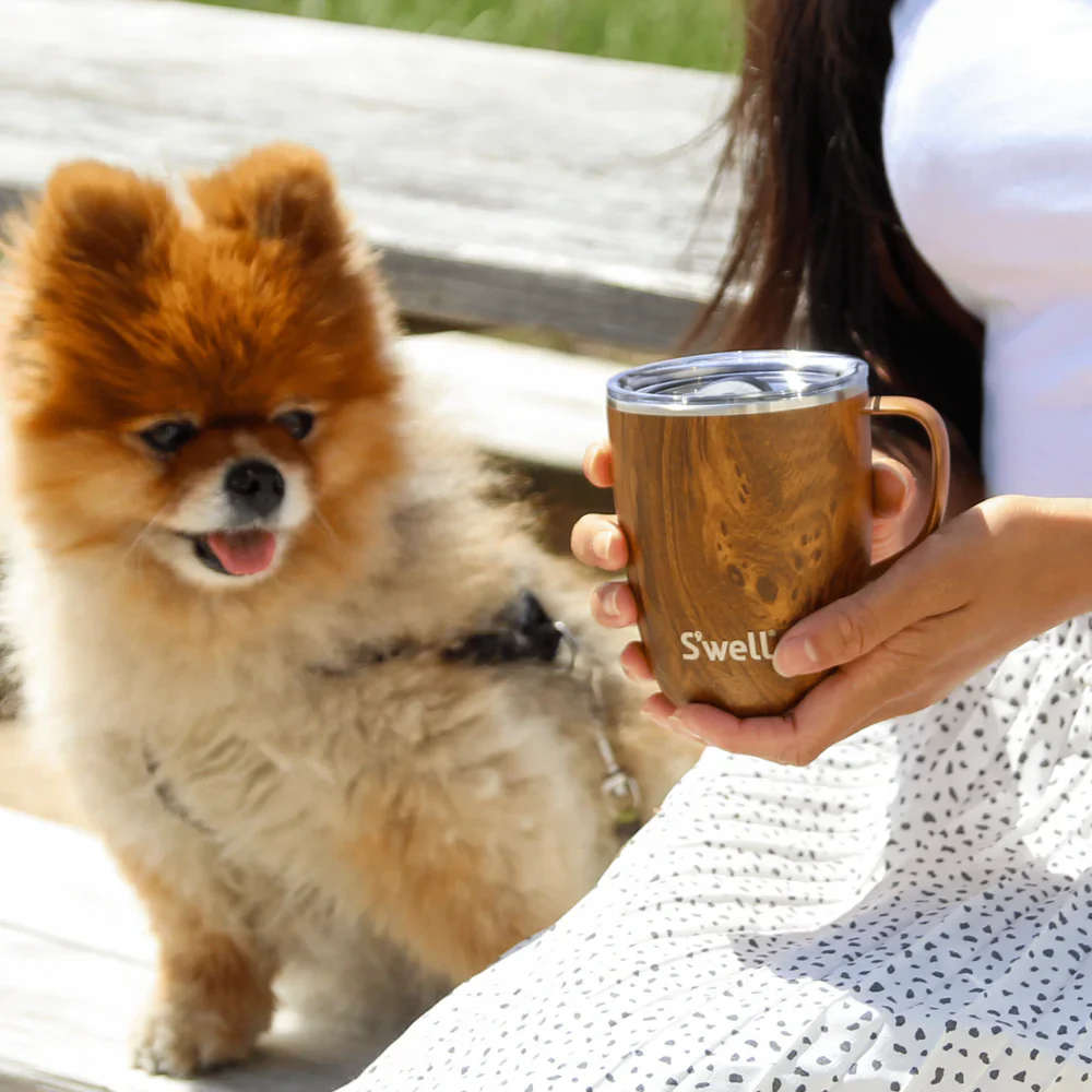 S'well Mug With Handle & Slide-Open Lid 12oz | 350mL, Teakwood Design - Image 3