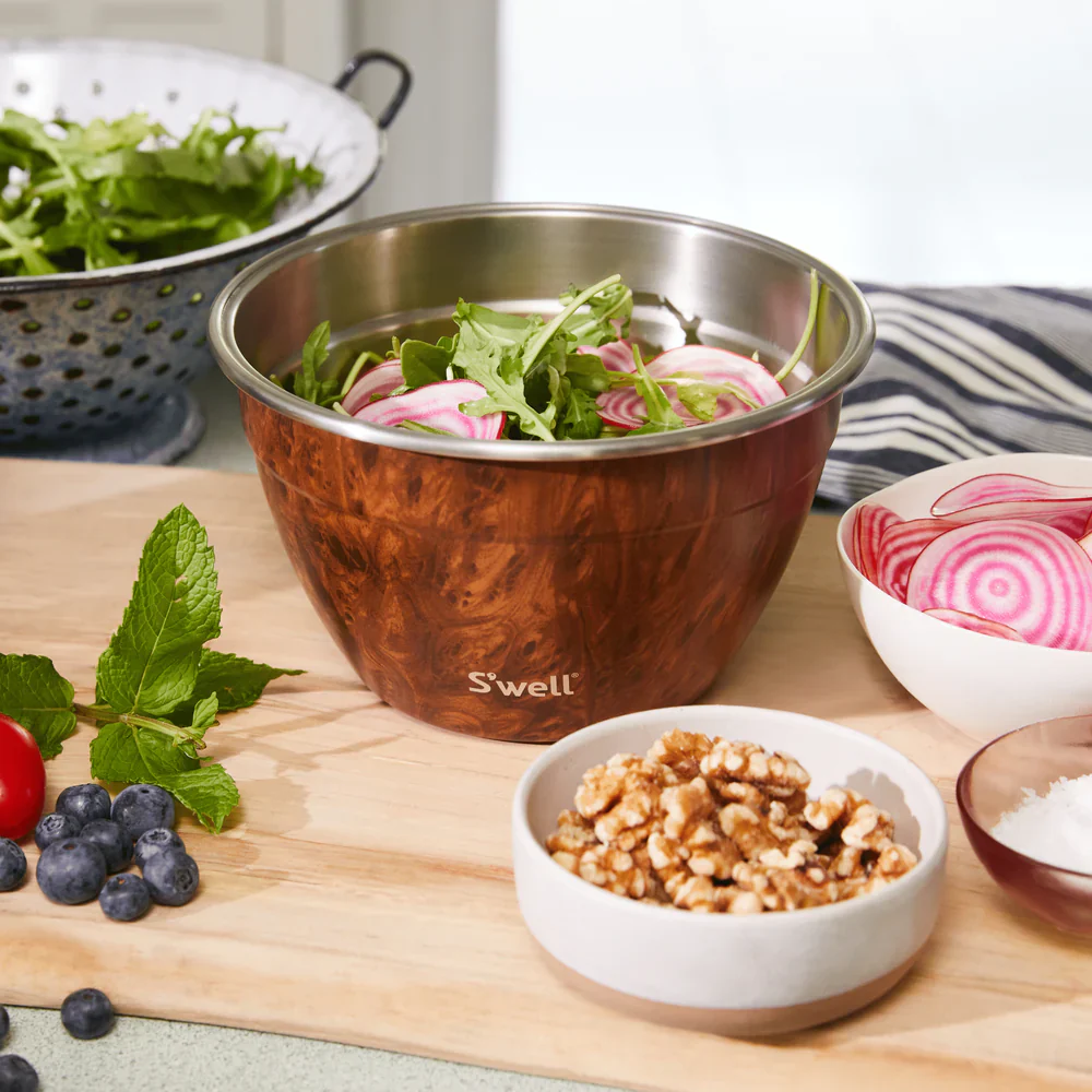 S'well Leakproof Salad Bowl Kit 64oz | 1.9L, Teakwood Design