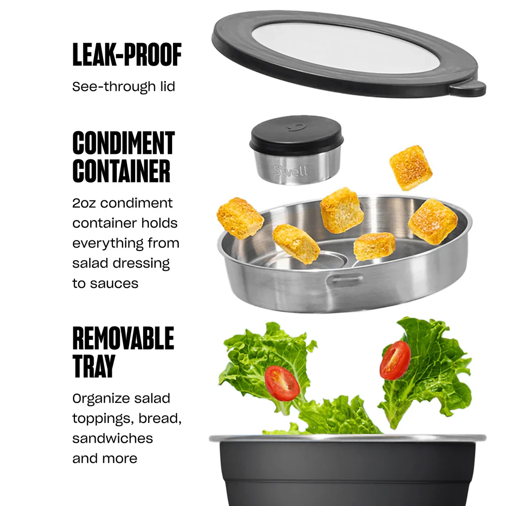 S'well Leakproof Salad Bowl Kit 64oz | 1.9L, Teakwood Design - Image 2