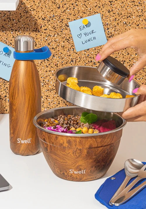 S'well Leakproof Salad Bowl Kit 64oz | 1.9L, Teakwood Design - Image 3