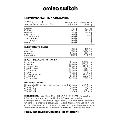 Switch Nutrition Amino Switch 210g Or 420g, Raspberry {BCAA & EAA Recovery Matrix} - Image 3