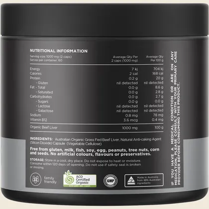 Switch Nutrition Beef Liver 100% Organic Grass Fed 120 Capsules, Wholefood Strength - Image 2