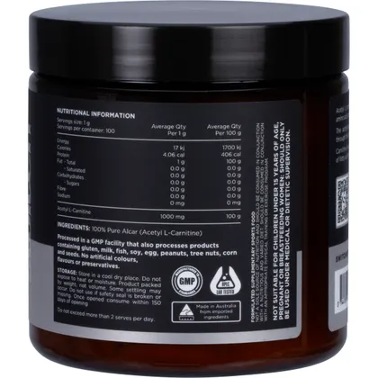 Switch Nutrition Carnitine 100% Pure Acetyl L-Carnitine 100g, Unflavoured For Energy Production - Image 2