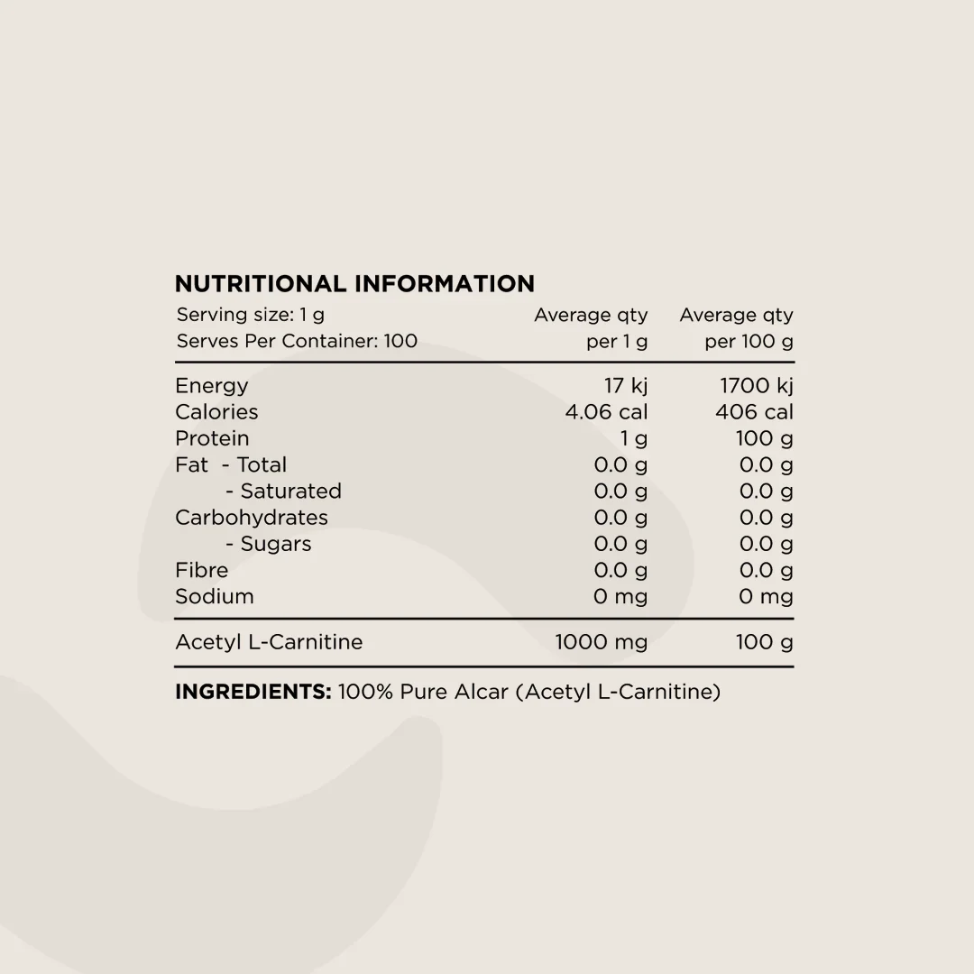 Switch Nutrition Carnitine 100% Pure Acetyl L-Carnitine 100g, Unflavoured For Energy Production - Image 3