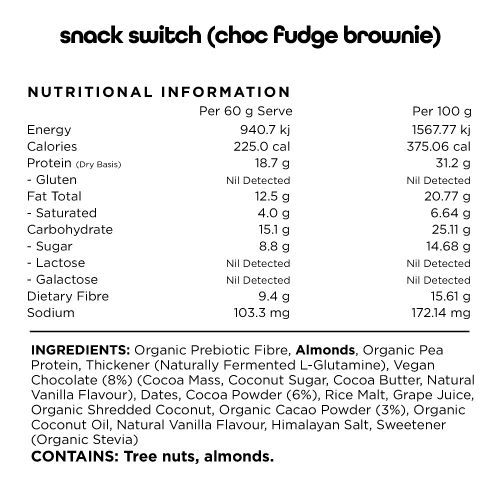 Switch Nutrition Snack Switch 60g, Choc Fudge Brownie {Natural, Plant Based, Wholefood Bar} - Image 3