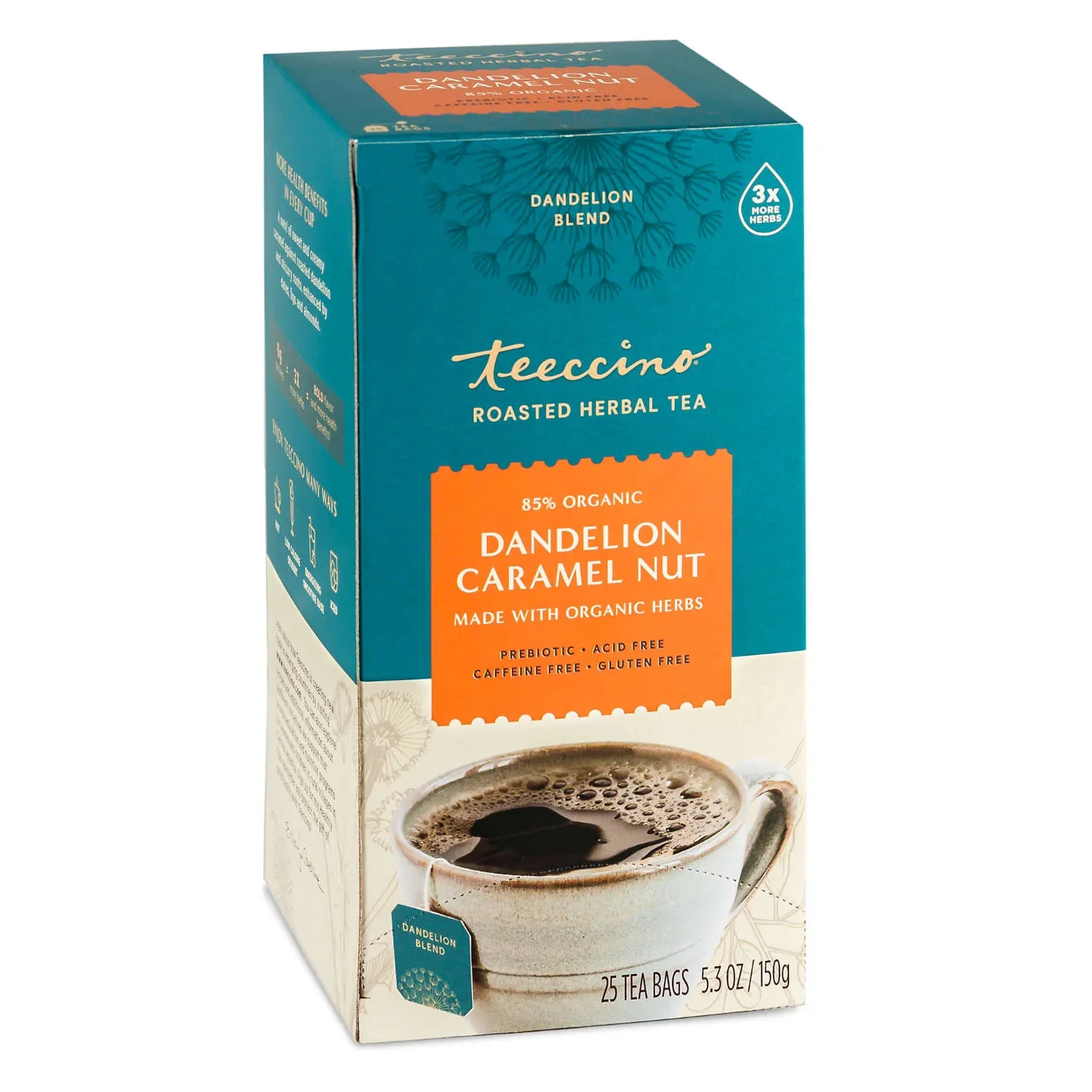 Teeccino Dandelion Herbal Tea 10 Or 25 Tea Bags, Caramel Nut Flavour Caffeine-Free - Image 3