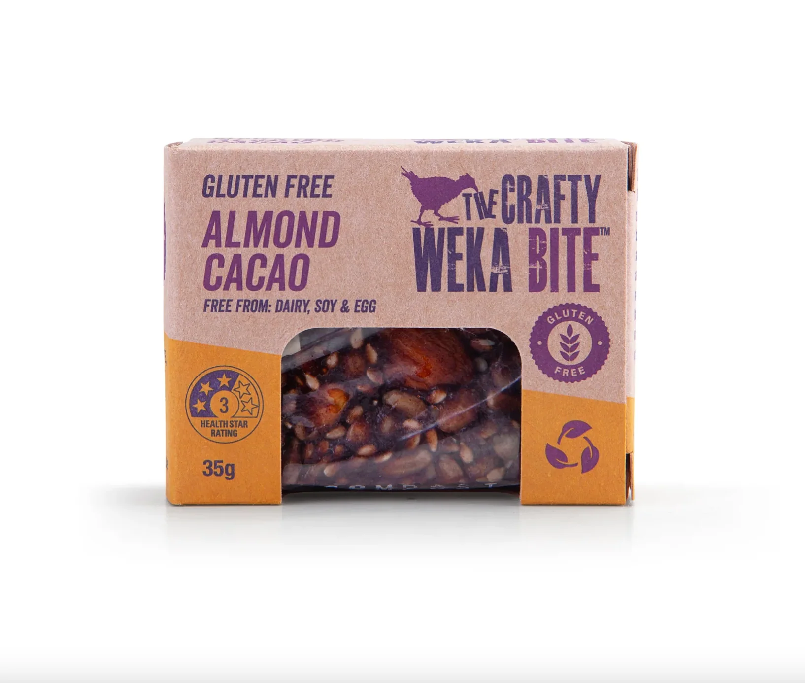 The Crafty Weka Bite Size Almond Cacao Snack Bar 35g, Gluten Free & Dairy Free