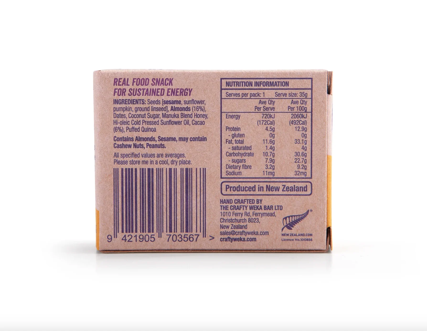 The Crafty Weka Bite Size Almond Cacao Snack Bar 35g, Gluten Free & Dairy Free - Image 3