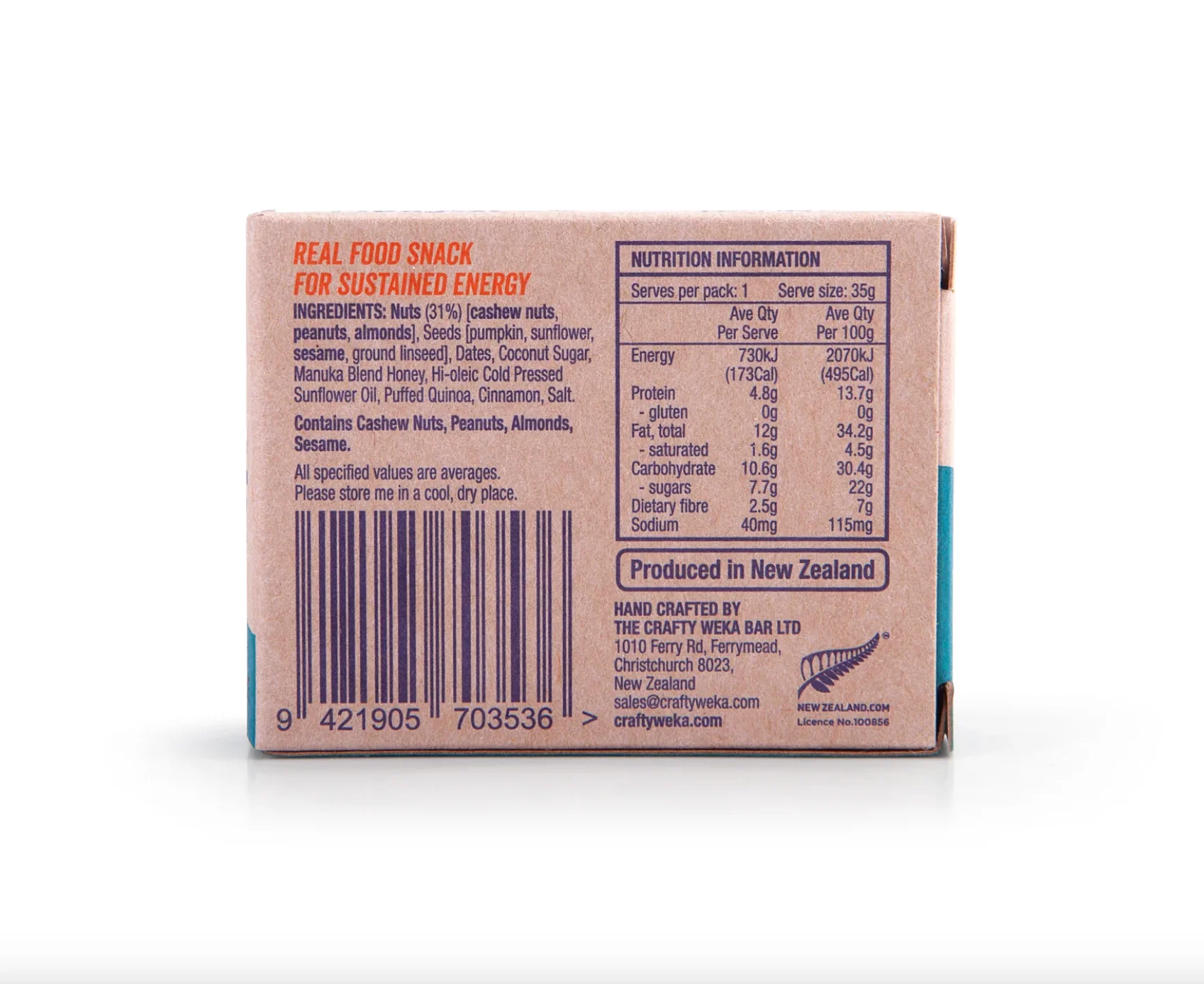 The Crafty Weka Bite Size Nutty Caramel Snack Bar 35g, Gluten Free & Dairy Free - Image 3