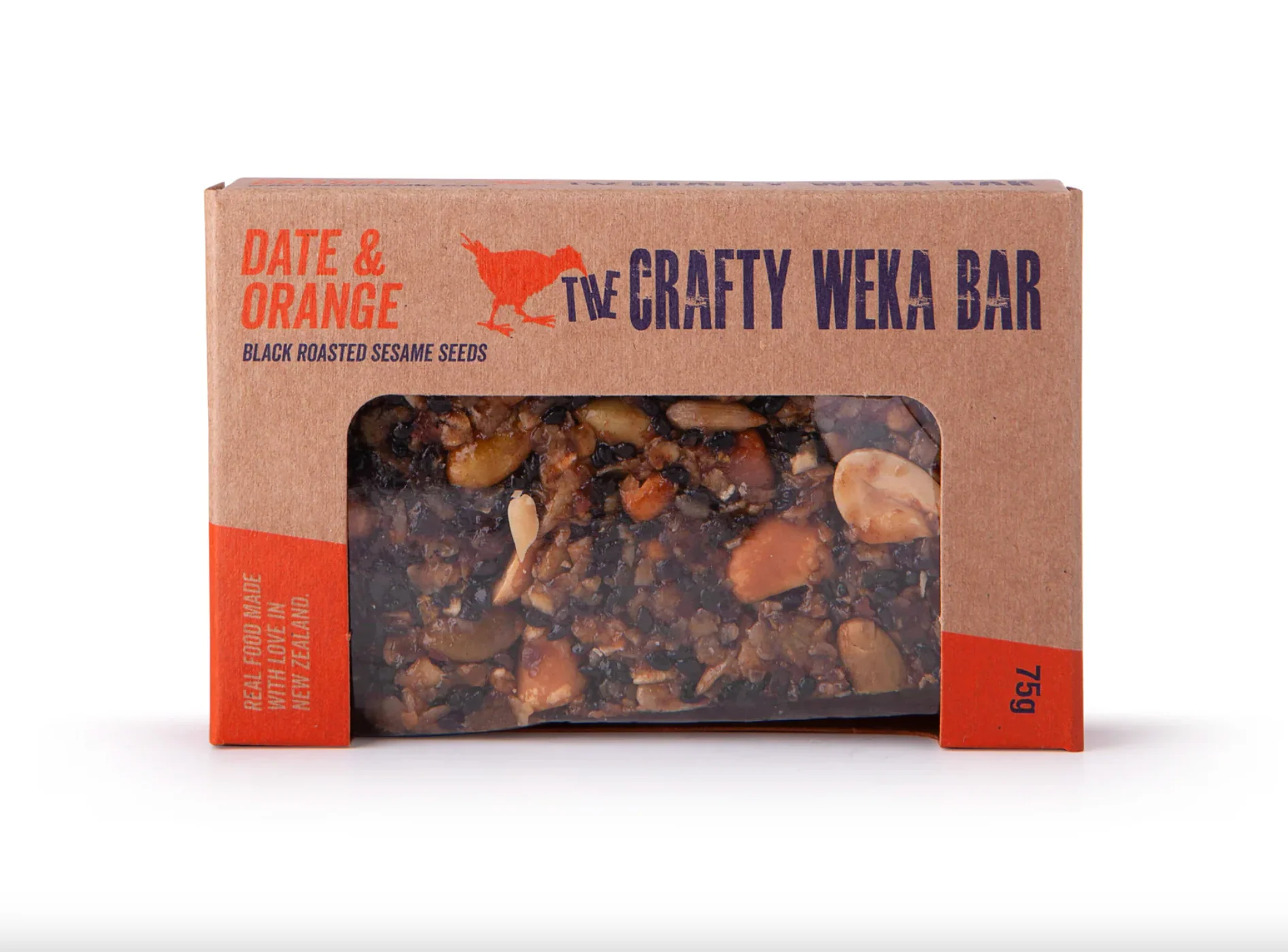 The Crafty Weka Date & Orange Bar 75g, With Black Roasted Sesame Seeds