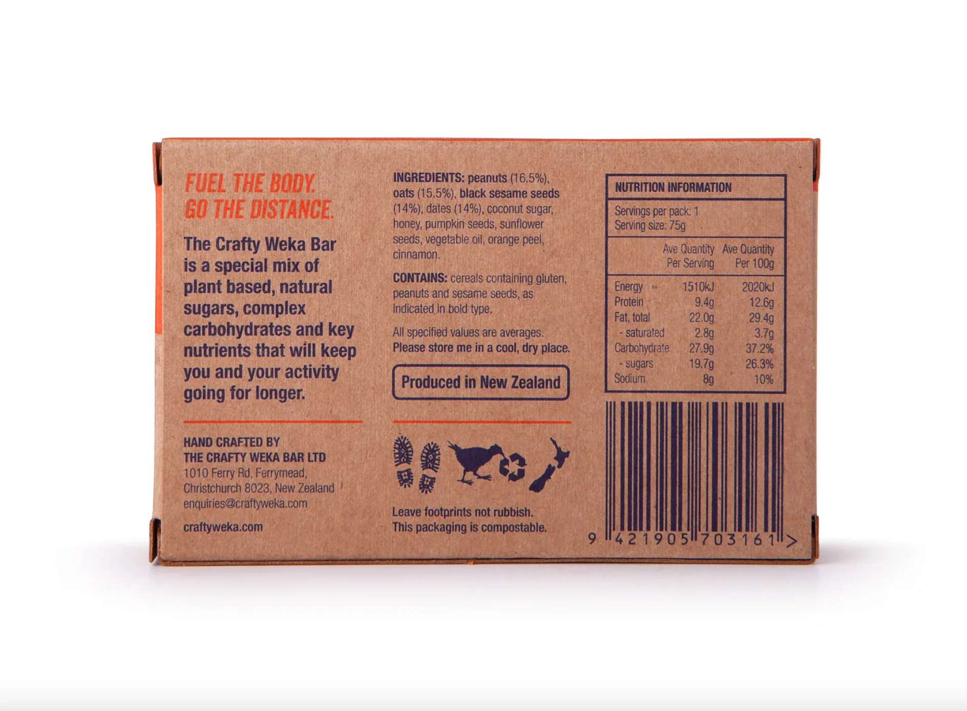 The Crafty Weka Date & Orange Bar 75g, With Black Roasted Sesame Seeds - Image 4