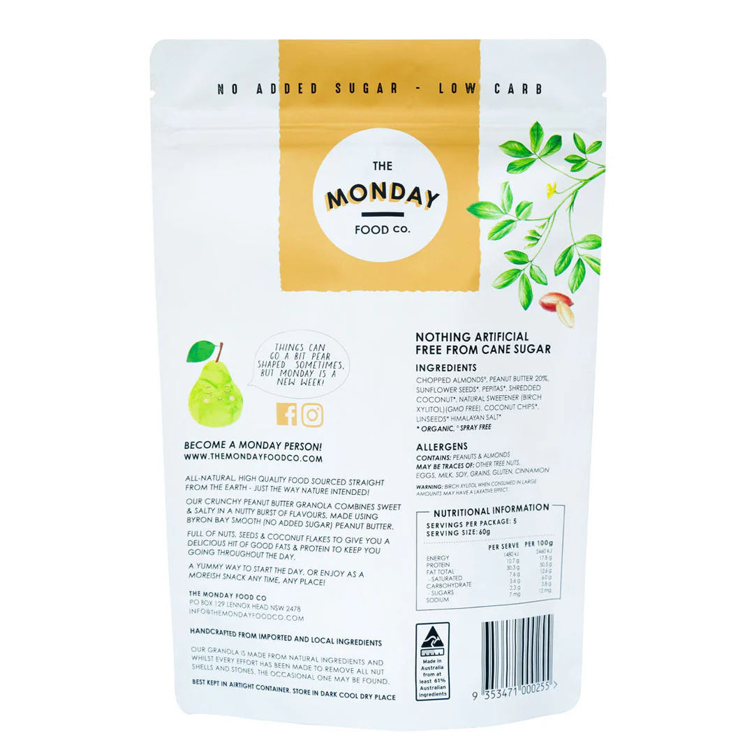 The Monday Food Co Keto Gourmet Granola 300g Or 800g, Crunchy Peanut Butter Flavour - Image 2