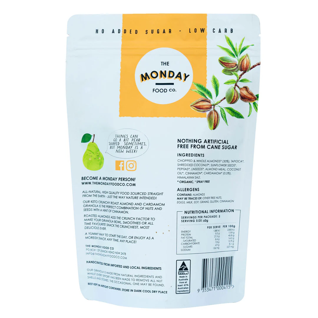 The Monday Food Co Keto Gourmet Granola 300g Or 800g, Crunchy Roast Almond & Cardamom Flavour - Image 2