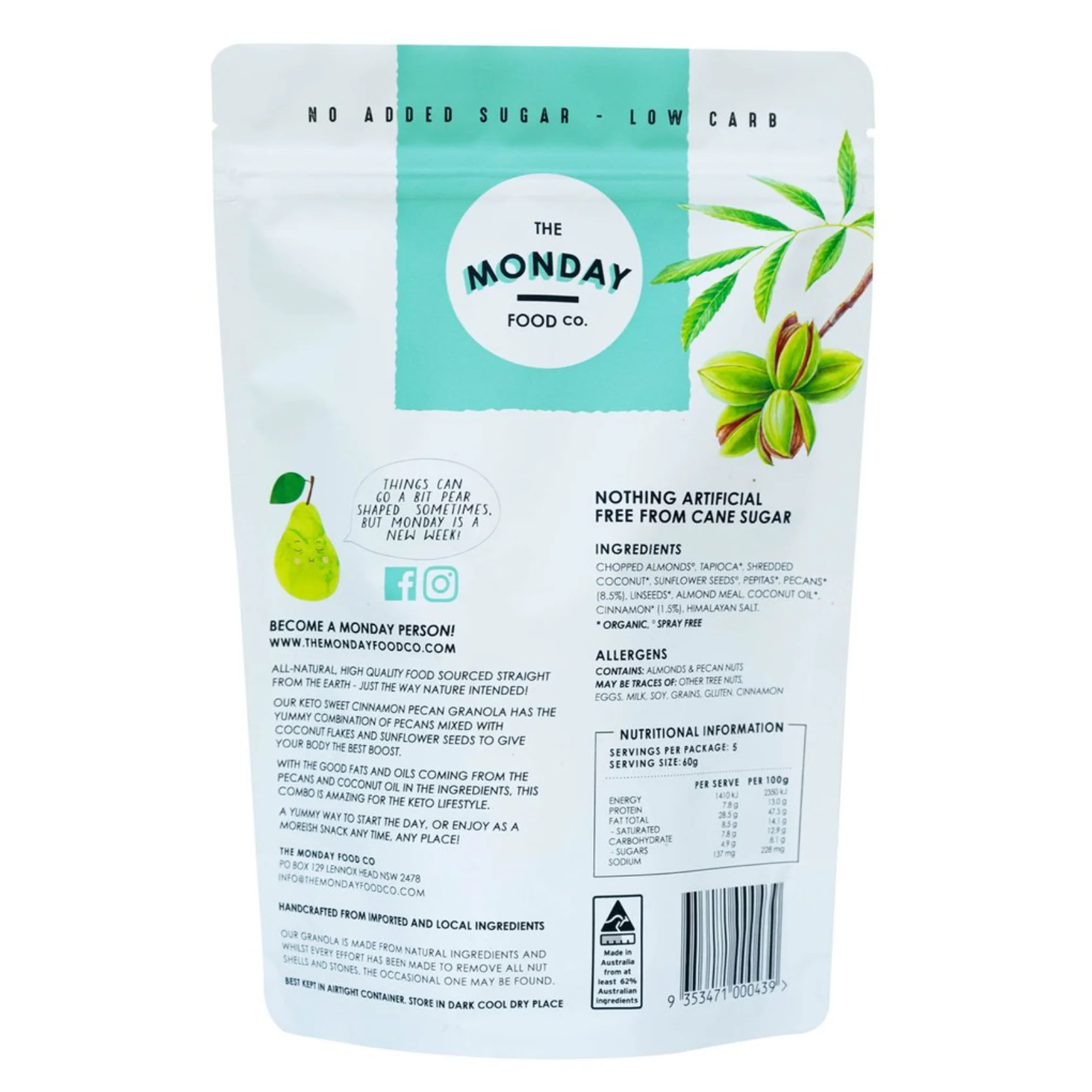 The Monday Food Co Keto Gourmet Granola 300g Or 800g, Sweet Cinnamon Pecan Flavour - Image 2