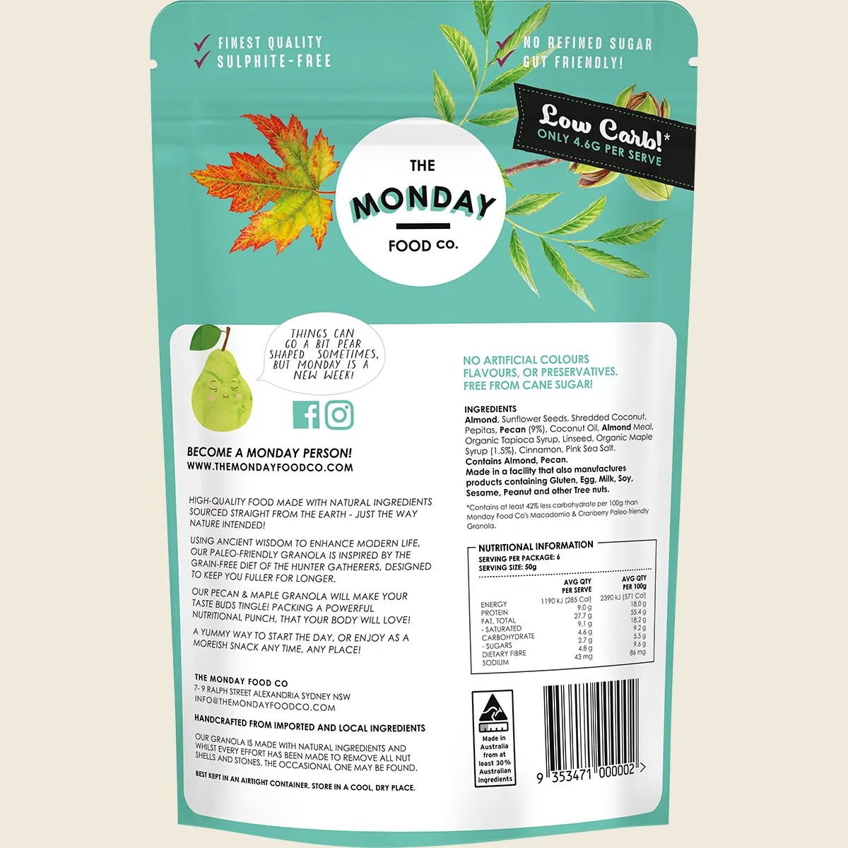 The Monday Food Co. Paleo Friendly Pecan & Maple Gourmet Granola 300g, Low Carb - Image 2