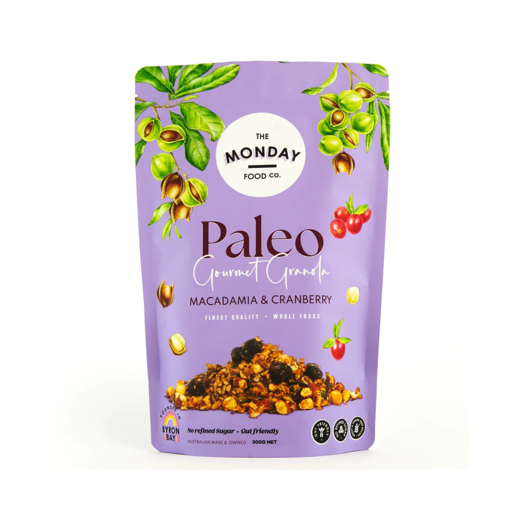 The Monday Food Co. Paleo Friendly Macadamia & Cranberry Gourmet Granola 300g, With Honey & Shredded Coconut
