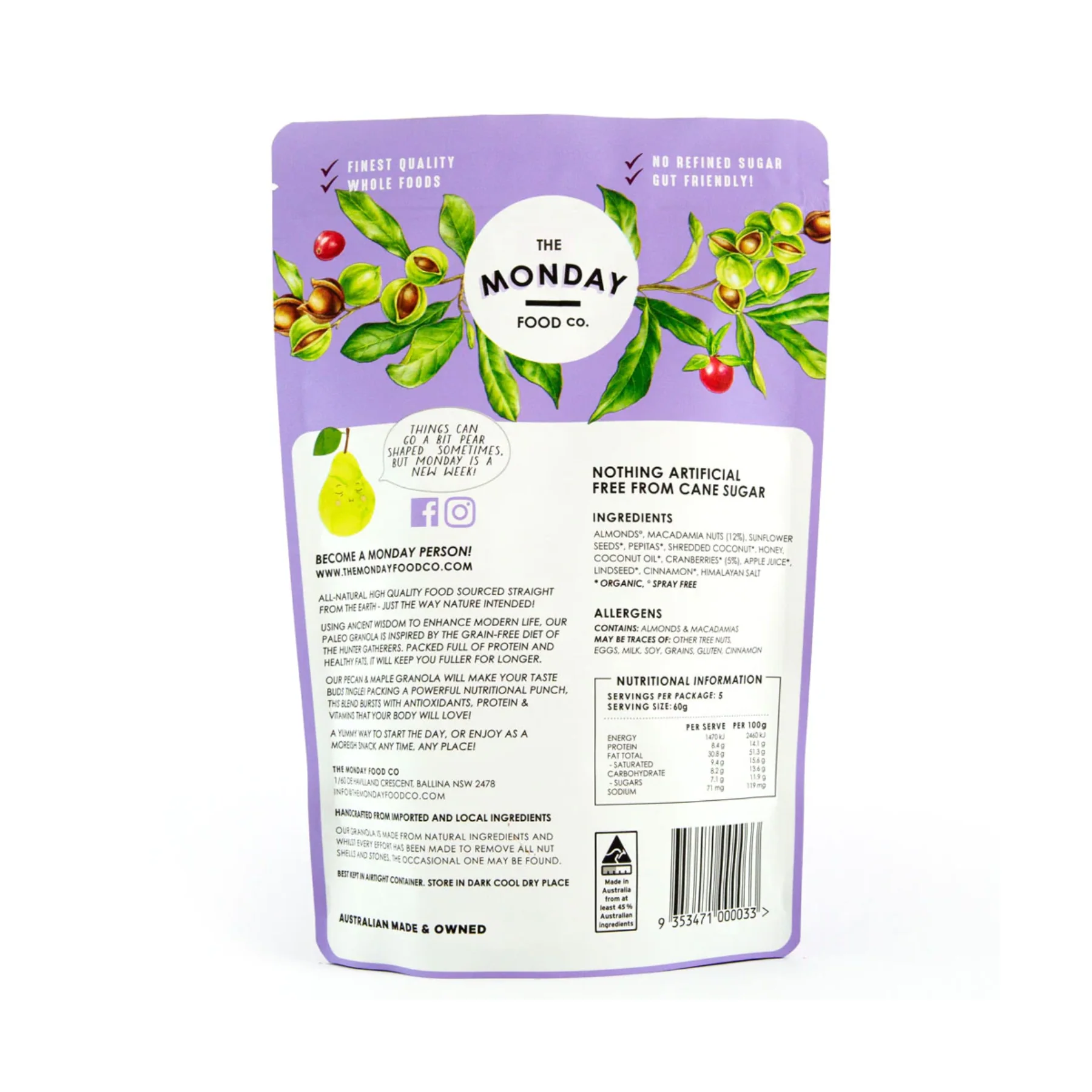 The Monday Food Co. Paleo Friendly Macadamia & Cranberry Gourmet Granola 300g, With Honey & Shredded Coconut - Image 2