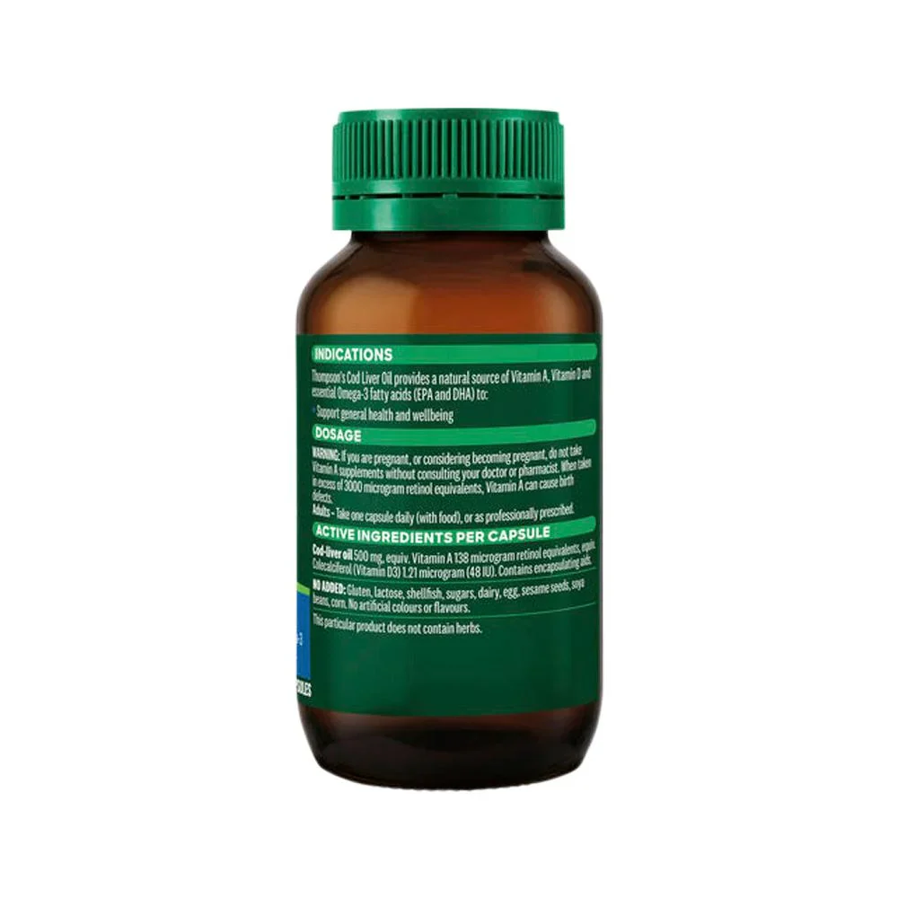 Thompson's Cod Liver Oil 100 Capsules, Provides A Natural Source Of Vitamin A & D - Image 3