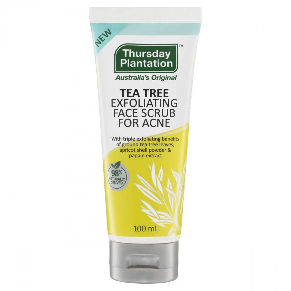 Thursday Plantation Tea Tree Exfoliating Face Scrub For Acne 100mL, With Triple Exfoliating Benefits