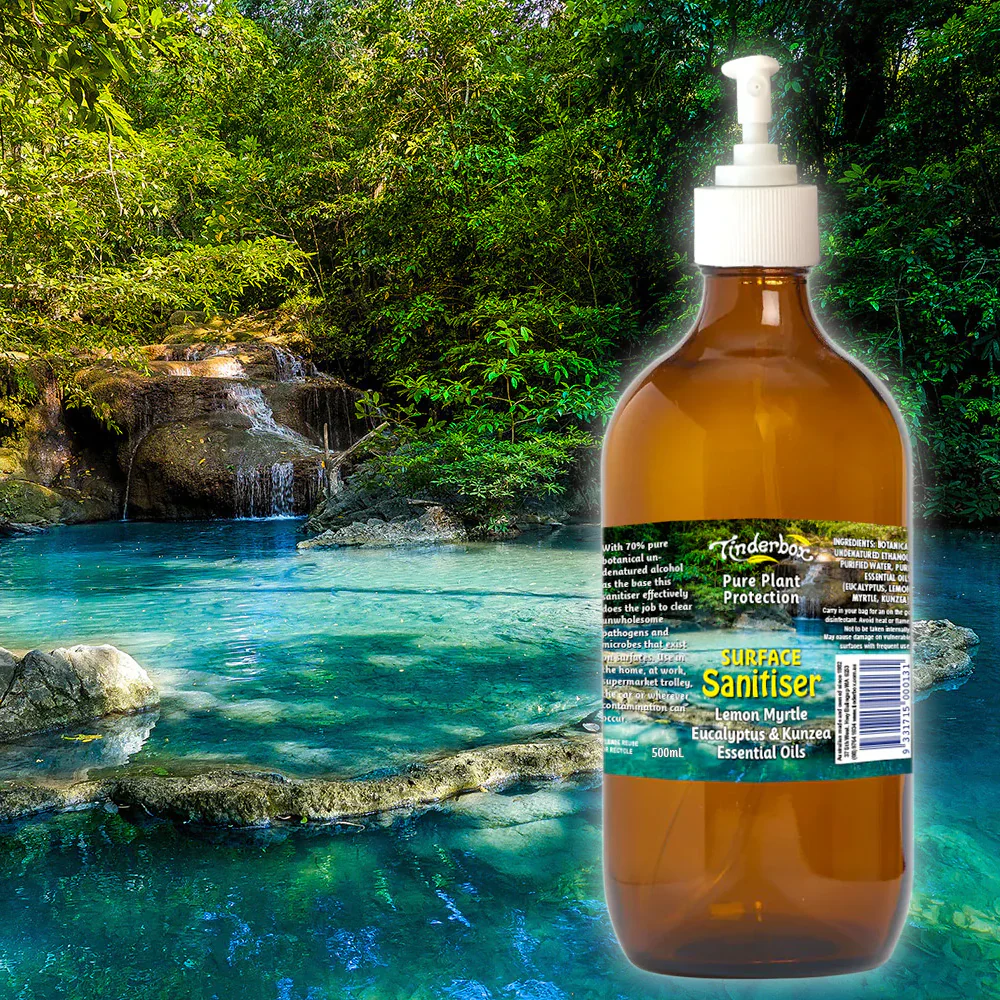 Tinderbox Pure Plant Surface Sanitiser Spray 500mL, With Lemon Myrtle Eucalyptus & Kunzea Essential Oils