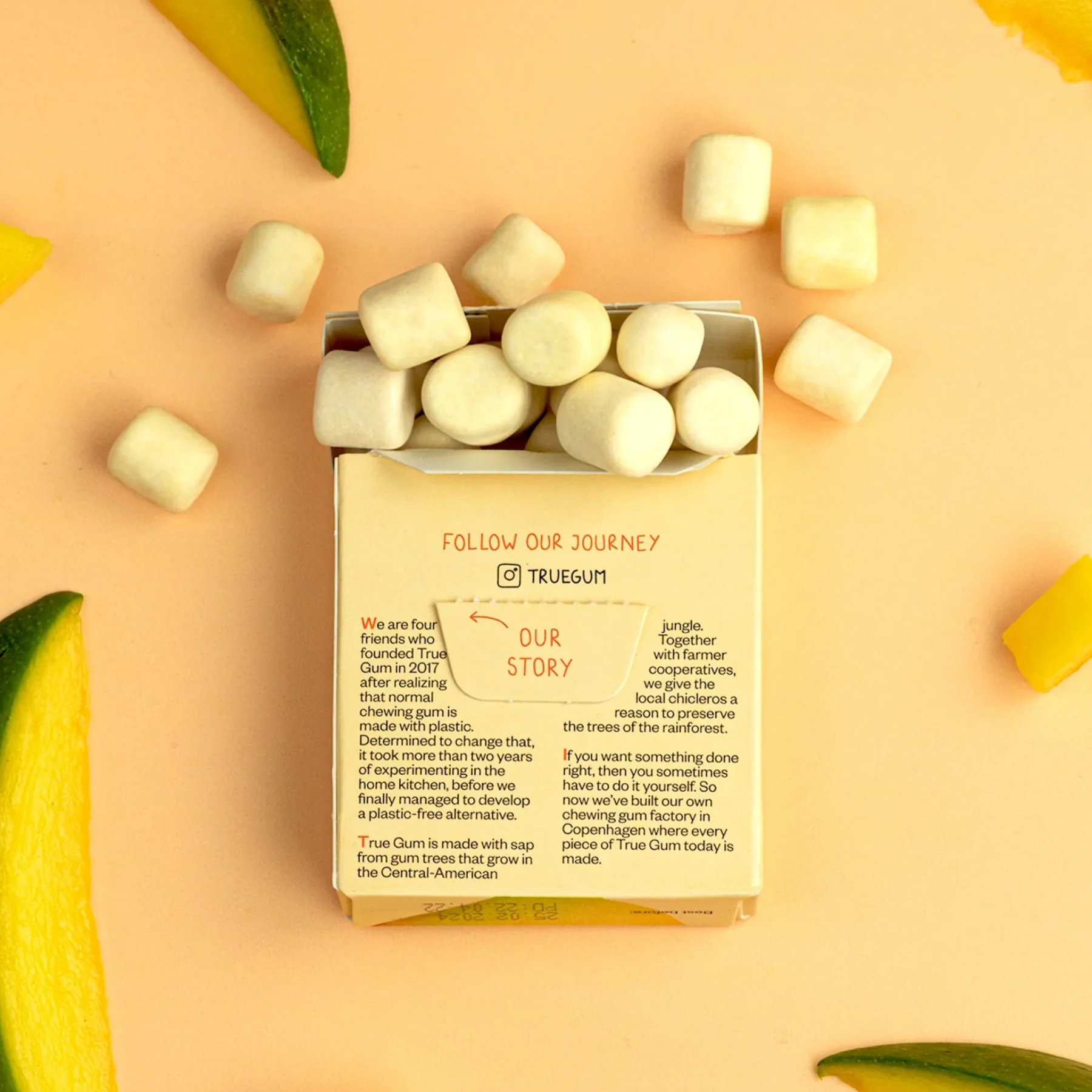 True Gum Sugar Free Gum, Single Pack (21g) Or A Box Of 24, Mango Flavour Plastic Free Packaging - Image 2