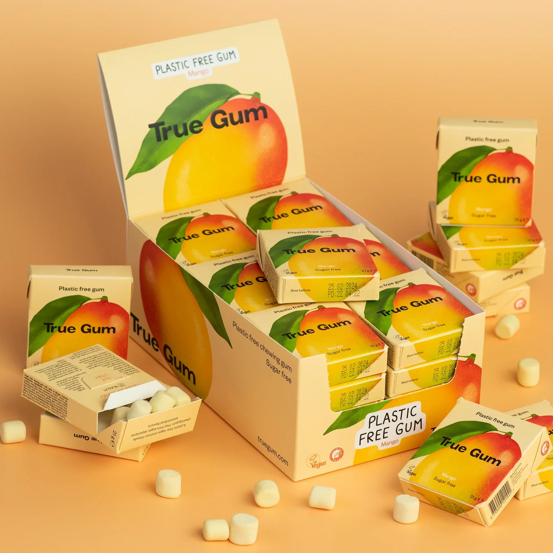 True Gum Sugar Free Gum, Single Pack (21g) Or A Box Of 24, Mango Flavour Plastic Free Packaging - Image 3