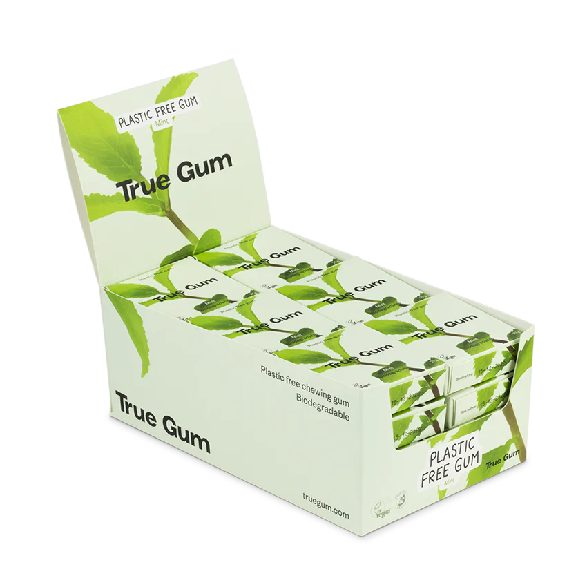 True Gum Sugar Free Gum, Single Pack (21g) Or A Box Of 24, Mint Flavour Plastic Free Packaging - Image 2