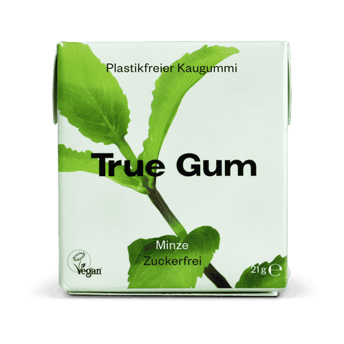 True Gum Sugar Free Gum, Single Pack (21g) Or A Box Of 24, Mint Flavour Plastic Free Packaging - Image 3