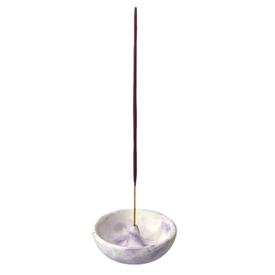 Tulsi Ceramic Marble Effect Round Incense Holder 8.5cm, Blue Or Purple