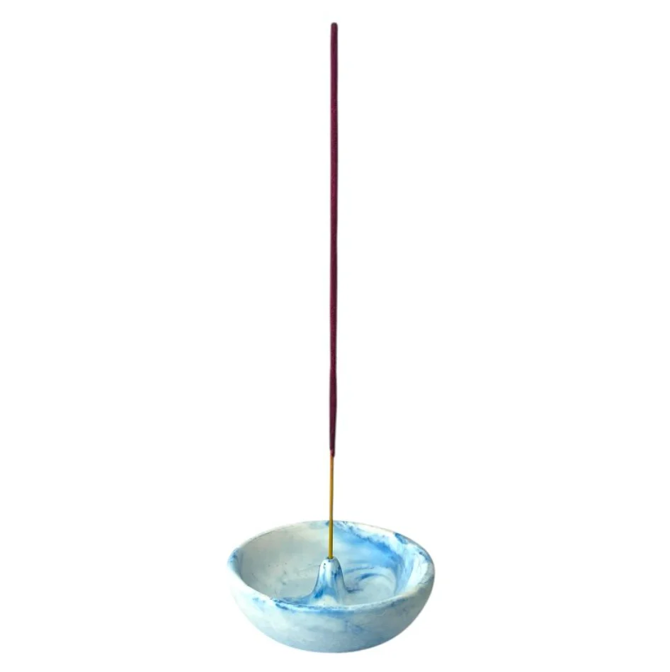 Tulsi Ceramic Marble Effect Round Incense Holder 8.5cm, Blue Or Purple - Image 3