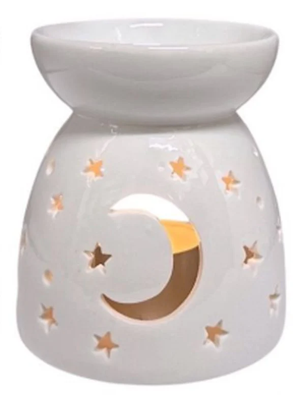 Tulsi Ceramic Oil Burner 10cm, White Moon Design