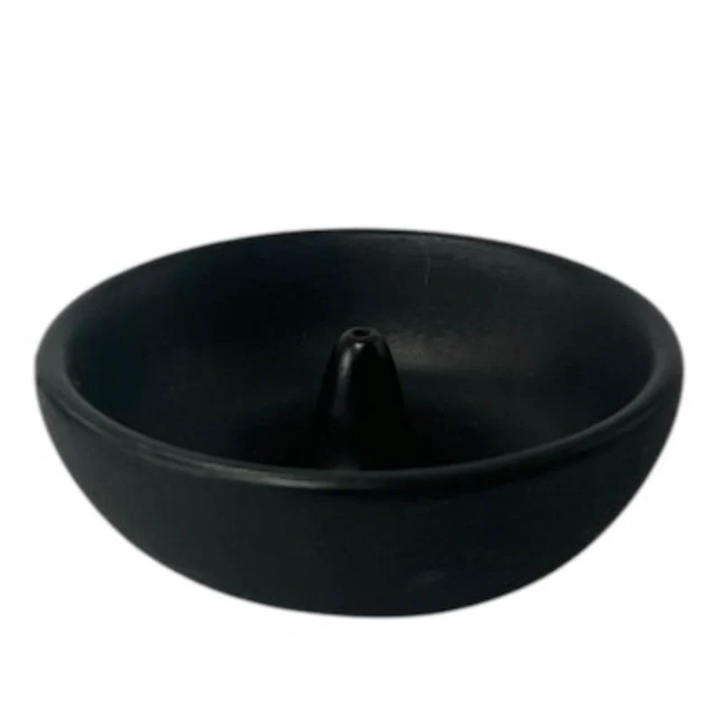 Tulsi Ceramic Round Incense Holder 8.5cm, Black - Image 2