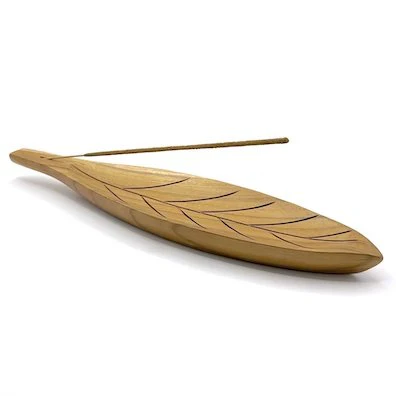 Tulsi Wooden Ash Catcher Leaf Shape 28cm, Sleek & Slender