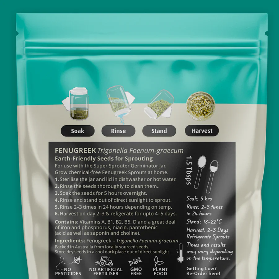 Untamed Health Earth-Friendly Sprouting Seeds 100g, Fenugreek Seeds - Image 2