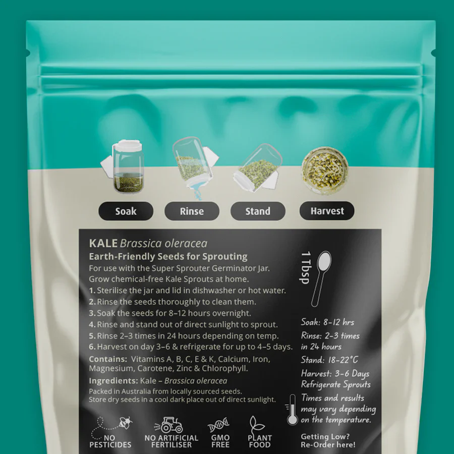 Untamed Health Earth-Friendly Sprouting Seeds 100g, Kale {Microgreens, A Nutritional Powerhouse} - Image 2